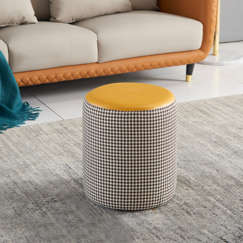 Modern Water Resistant Ottoman Circle Shape Orange Genuine Leather Cube 14"L x 14"W x 16"H Yellow 1 Piece Clearhalo 'furn' 'furn_ottomans_poufs' 'Furniture' 'Living Room Furniture' 'Ottomans & Poufs' 'ottomans_poufs' 5866207