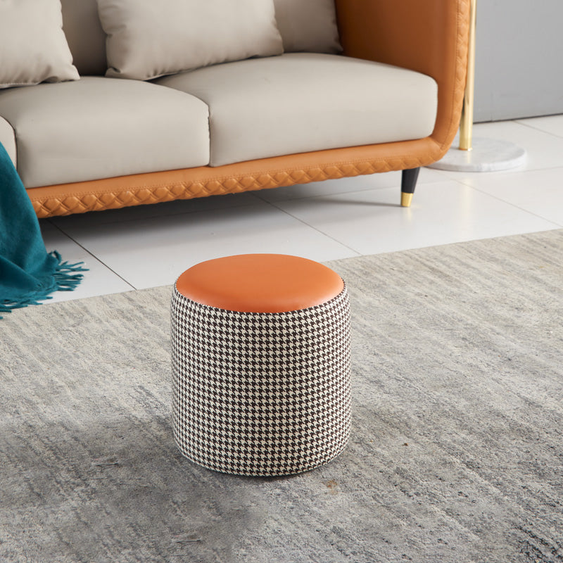 Modern Water Resistant Ottoman Circle Shape Orange Genuine Leather Cube 12.6"L x 12.6"W x 12.6"H Orange Red 1 Piece Clearhalo 'furn' 'furn_ottomans_poufs' 'Furniture' 'Living Room Furniture' 'Ottomans & Poufs' 'ottomans_poufs' 5866210