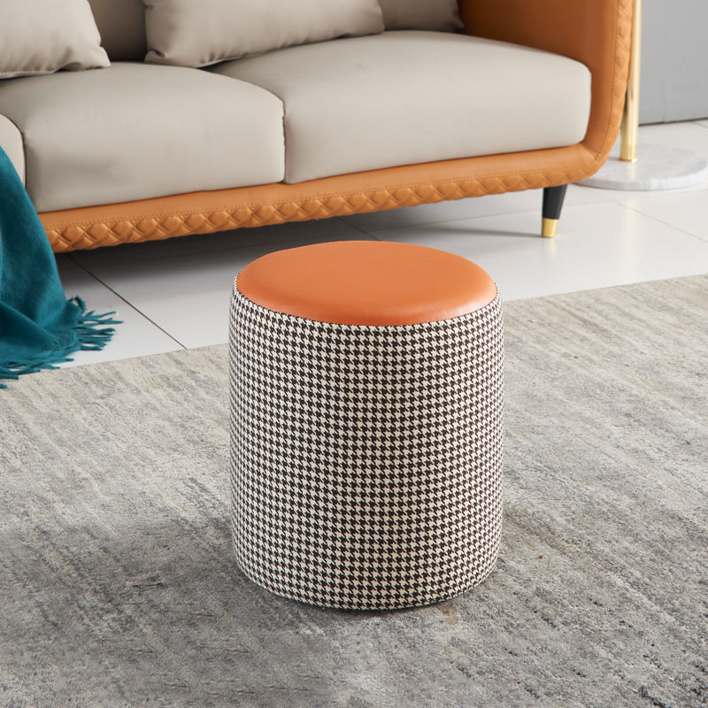 Modern Water Resistant Ottoman Circle Shape Orange Genuine Leather Cube 14"L x 14"W x 16"H Orange Red 1 Piece Clearhalo 'furn' 'furn_ottomans_poufs' 'Furniture' 'Living Room Furniture' 'Ottomans & Poufs' 'ottomans_poufs' 5866213