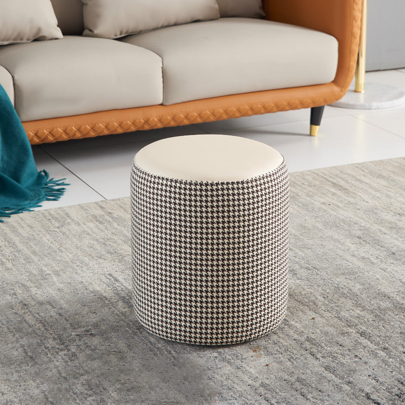 Modern Water Resistant Ottoman Circle Shape Orange Genuine Leather Cube 14"L x 14"W x 16"H Off-White 1 Piece Clearhalo 'furn' 'furn_ottomans_poufs' 'Furniture' 'Living Room Furniture' 'Ottomans & Poufs' 'ottomans_poufs' 5866225