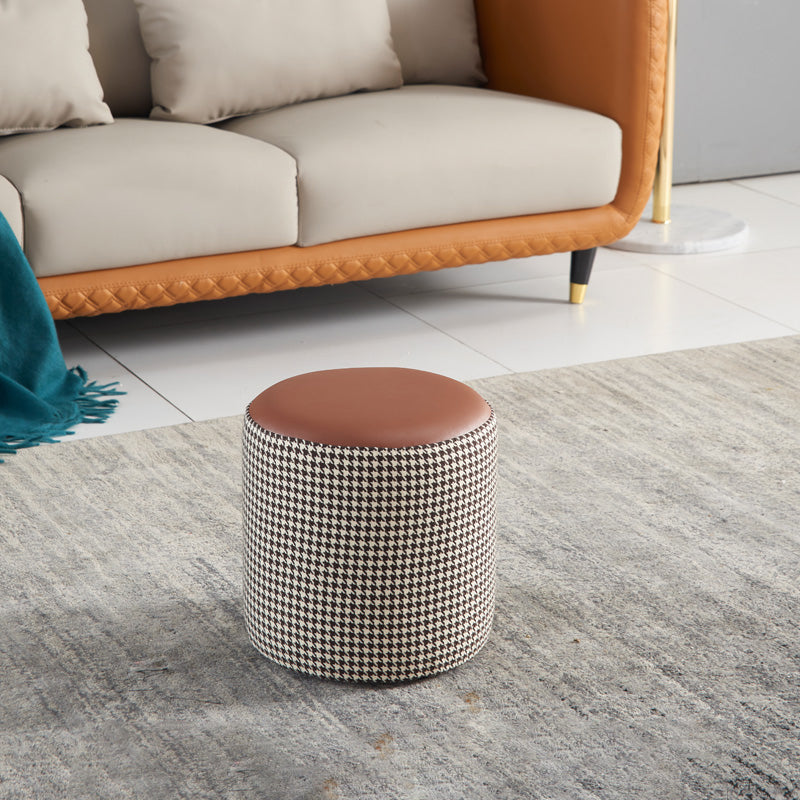 Modern Water Resistant Ottoman Circle Shape Orange Genuine Leather Cube 12.6"L x 12.6"W x 12.6"H Coffee 1 Piece Clearhalo 'furn' 'furn_ottomans_poufs' 'Furniture' 'Living Room Furniture' 'Ottomans & Poufs' 'ottomans_poufs' 5866228