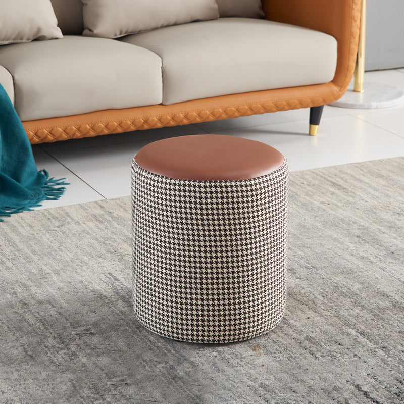 Modern Water Resistant Ottoman Circle Shape Orange Genuine Leather Cube 14"L x 14"W x 16"H Coffee 1 Piece Clearhalo 'furn' 'furn_ottomans_poufs' 'Furniture' 'Living Room Furniture' 'Ottomans & Poufs' 'ottomans_poufs' 5866231