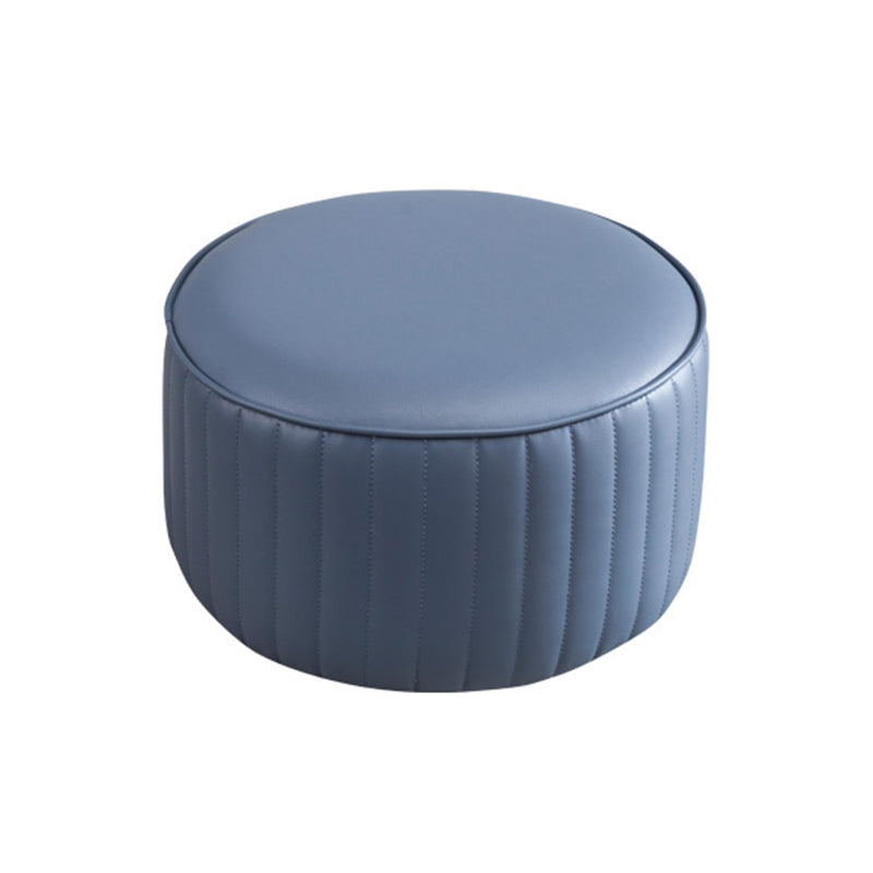 Modern Round Ottoman Solid Color Leather Water Resistant Footstool Ottoman Royal Blue 1 Piece Clearhalo 'furn' 'furn_ottomans_poufs' 'Furniture' 'Living Room Furniture' 'Ottomans & Poufs' 'ottomans_poufs' 5866237