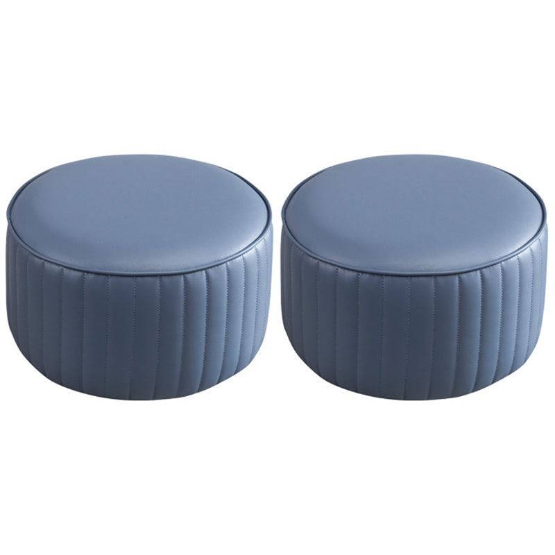 Modern Round Ottoman Solid Color Leather Water Resistant Footstool Ottoman Royal Blue 2 Piece Set Clearhalo 'furn' 'furn_ottomans_poufs' 'Furniture' 'Living Room Furniture' 'Ottomans & Poufs' 'ottomans_poufs' 5866239