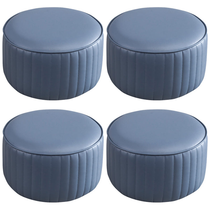 Modern Round Ottoman Solid Color Leather Water Resistant Footstool Ottoman Royal Blue 4 Piece Set Clearhalo 'furn' 'furn_ottomans_poufs' 'Furniture' 'Living Room Furniture' 'Ottomans & Poufs' 'ottomans_poufs' 5866240