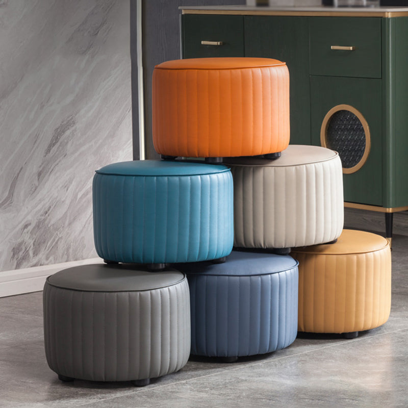 Modern Round Ottoman Solid Color Leather Water Resistant Footstool Ottoman Clearhalo 'furn' 'furn_ottomans_poufs' 'Furniture' 'Living Room Furniture' 'Ottomans & Poufs' 'ottomans_poufs' 5866242