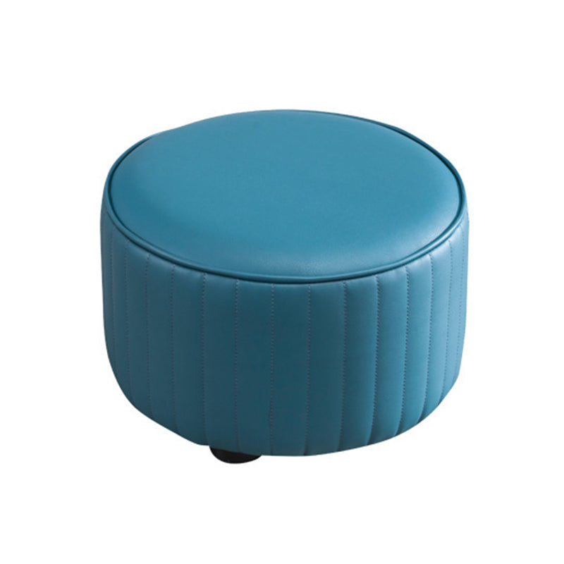 Modern Round Ottoman Solid Color Leather Water Resistant Footstool Ottoman Blue 1 Piece Clearhalo 'furn' 'furn_ottomans_poufs' 'Furniture' 'Living Room Furniture' 'Ottomans & Poufs' 'ottomans_poufs' 5866243