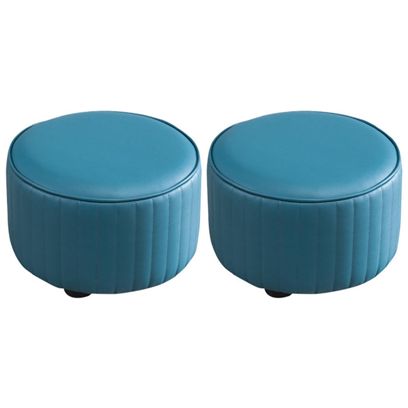 Modern Round Ottoman Solid Color Leather Water Resistant Footstool Ottoman Blue 2 Piece Set Clearhalo 'furn' 'furn_ottomans_poufs' 'Furniture' 'Living Room Furniture' 'Ottomans & Poufs' 'ottomans_poufs' 5866244