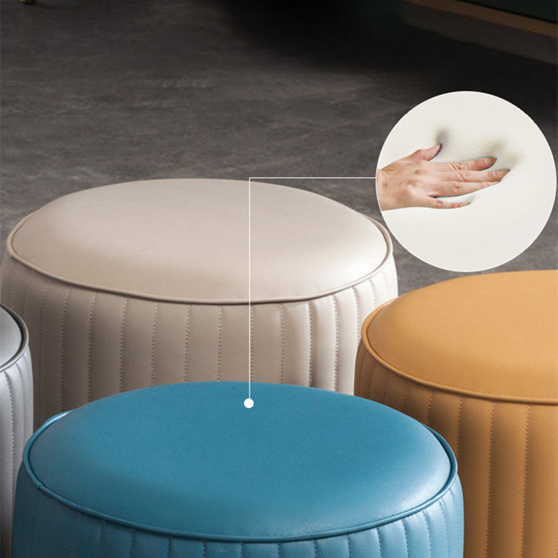 Modern Round Ottoman Solid Color Leather Water Resistant Footstool Ottoman Clearhalo 'furn' 'furn_ottomans_poufs' 'Furniture' 'Living Room Furniture' 'Ottomans & Poufs' 'ottomans_poufs' 5866246