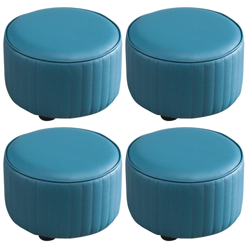Modern Round Ottoman Solid Color Leather Water Resistant Footstool Ottoman Blue 4 Piece Set Clearhalo 'furn' 'furn_ottomans_poufs' 'Furniture' 'Living Room Furniture' 'Ottomans & Poufs' 'ottomans_poufs' 5866247