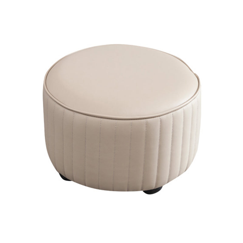 Modern Round Ottoman Solid Color Leather Water Resistant Footstool Ottoman Light Gray 1 Piece Clearhalo 'furn' 'furn_ottomans_poufs' 'Furniture' 'Living Room Furniture' 'Ottomans & Poufs' 'ottomans_poufs' 5866249
