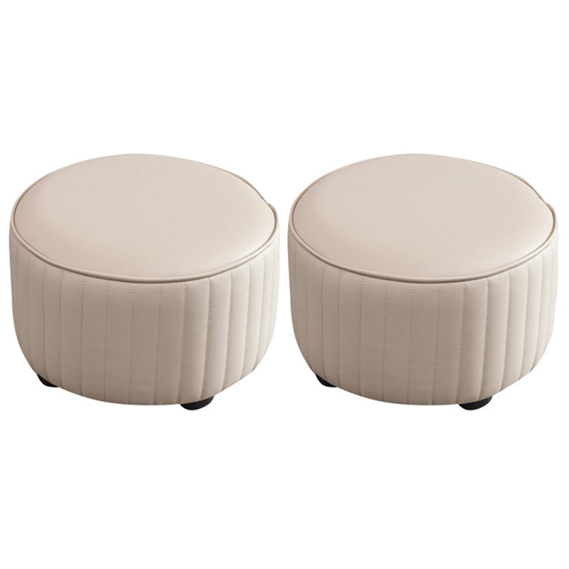 Modern Round Ottoman Solid Color Leather Water Resistant Footstool Ottoman Light Gray 2 Piece Set Clearhalo 'furn' 'furn_ottomans_poufs' 'Furniture' 'Living Room Furniture' 'Ottomans & Poufs' 'ottomans_poufs' 5866250