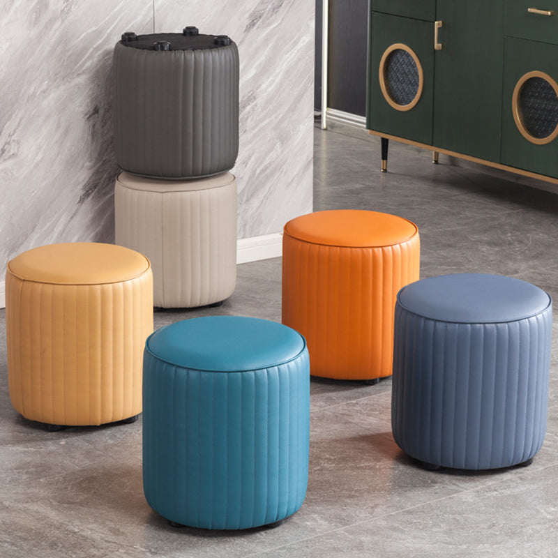 Modern Round Ottoman Solid Color Leather Water Resistant Footstool Ottoman Clearhalo 'furn' 'furn_ottomans_poufs' 'Furniture' 'Living Room Furniture' 'Ottomans & Poufs' 'ottomans_poufs' 5866252