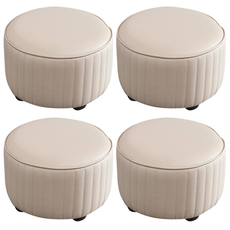 Modern Round Ottoman Solid Color Leather Water Resistant Footstool Ottoman Light Gray 4 Piece Set Clearhalo 'furn' 'furn_ottomans_poufs' 'Furniture' 'Living Room Furniture' 'Ottomans & Poufs' 'ottomans_poufs' 5866253