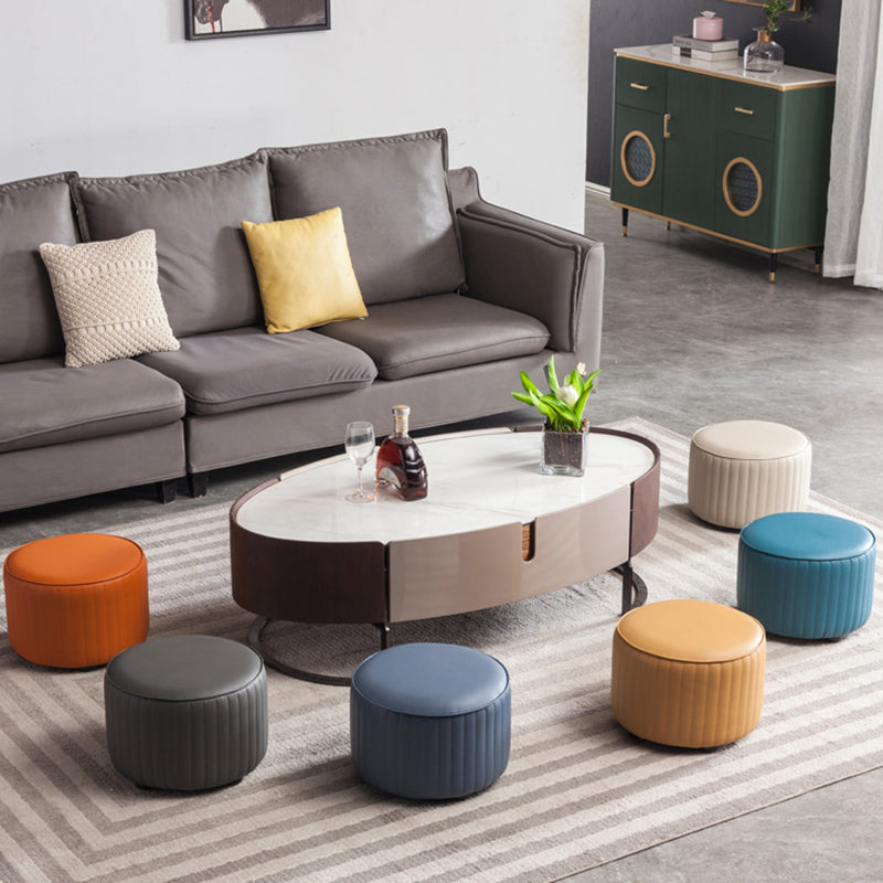 Modern Round Ottoman Solid Color Leather Water Resistant Footstool Ottoman Clearhalo 'furn' 'furn_ottomans_poufs' 'Furniture' 'Living Room Furniture' 'Ottomans & Poufs' 'ottomans_poufs' 5866255