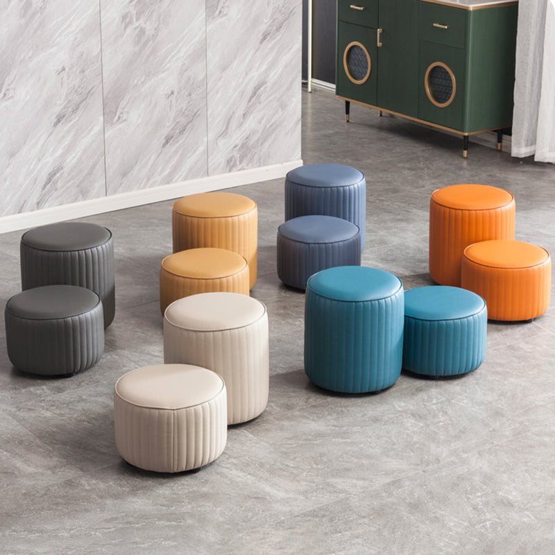 Modern Round Ottoman Solid Color Leather Water Resistant Footstool Ottoman Clearhalo 'furn' 'furn_ottomans_poufs' 'Furniture' 'Living Room Furniture' 'Ottomans & Poufs' 'ottomans_poufs' 5866257