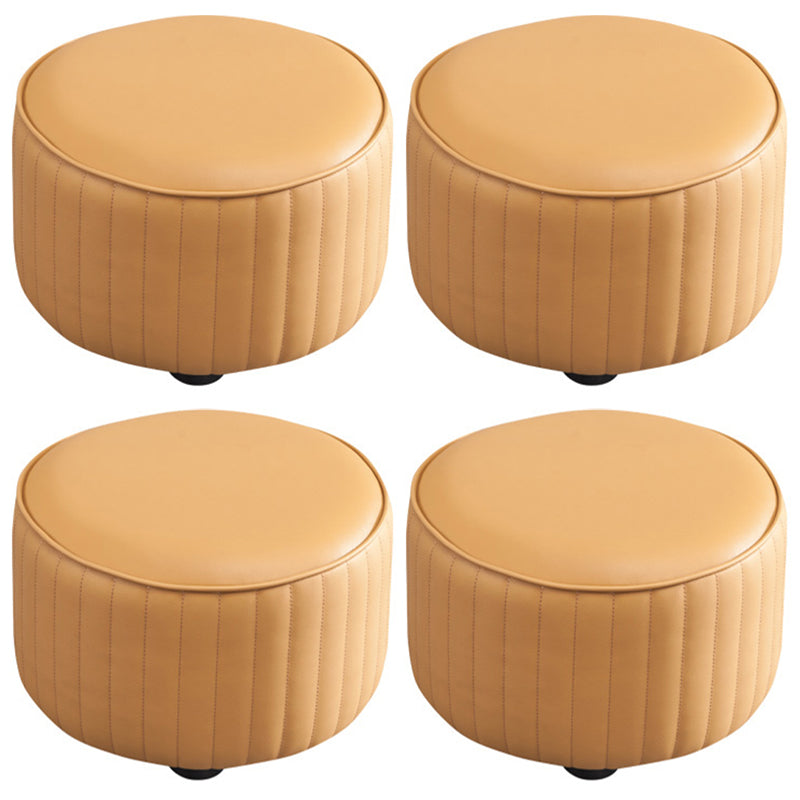 Modern Round Ottoman Solid Color Leather Water Resistant Footstool Ottoman Beige 4 Piece Set Clearhalo 'furn' 'furn_ottomans_poufs' 'Furniture' 'Living Room Furniture' 'Ottomans & Poufs' 'ottomans_poufs' 5866258