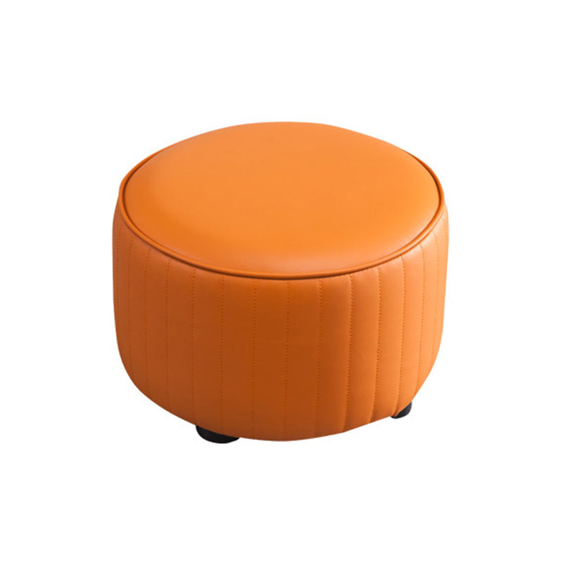 Modern Round Ottoman Solid Color Leather Water Resistant Footstool Ottoman Orange 1 Piece Clearhalo 'furn' 'furn_ottomans_poufs' 'Furniture' 'Living Room Furniture' 'Ottomans & Poufs' 'ottomans_poufs' 5866261