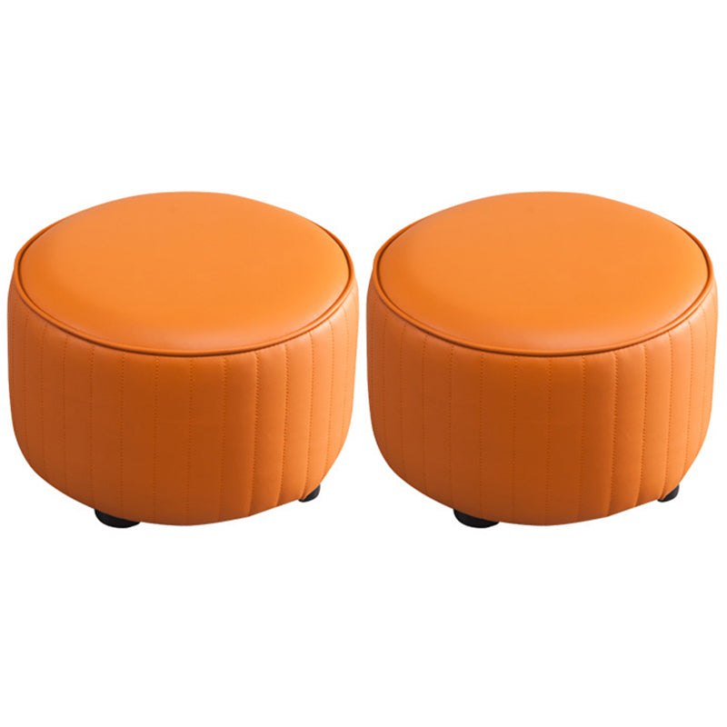 Modern Round Ottoman Solid Color Leather Water Resistant Footstool Ottoman Orange 2 Piece Set Clearhalo 'furn' 'furn_ottomans_poufs' 'Furniture' 'Living Room Furniture' 'Ottomans & Poufs' 'ottomans_poufs' 5866263