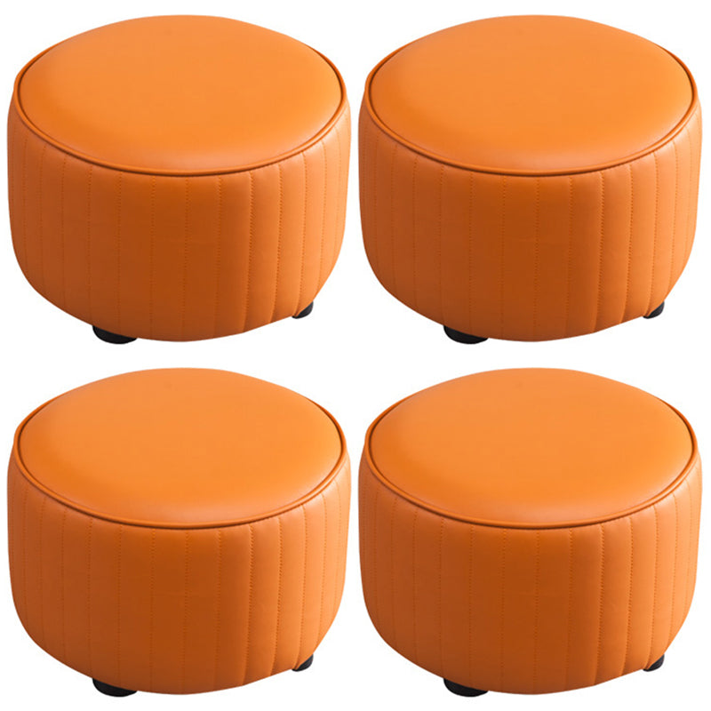 Modern Round Ottoman Solid Color Leather Water Resistant Footstool Ottoman Orange 4 Piece Set Clearhalo 'furn' 'furn_ottomans_poufs' 'Furniture' 'Living Room Furniture' 'Ottomans & Poufs' 'ottomans_poufs' 5866264
