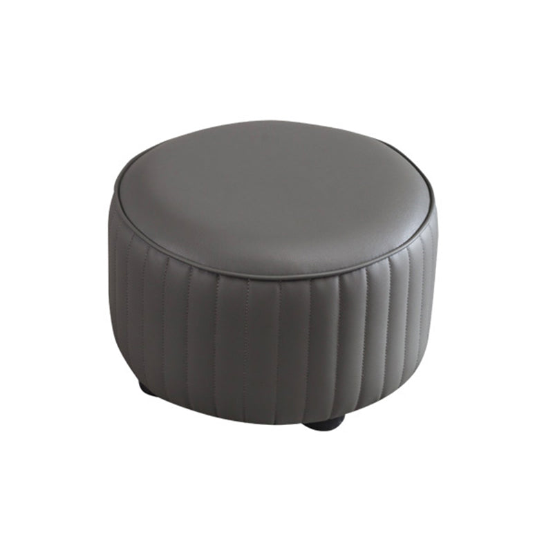 Modern Round Ottoman Solid Color Leather Water Resistant Footstool Ottoman Dark Gray 1 Piece Clearhalo 'furn' 'furn_ottomans_poufs' 'Furniture' 'Living Room Furniture' 'Ottomans & Poufs' 'ottomans_poufs' 5866265