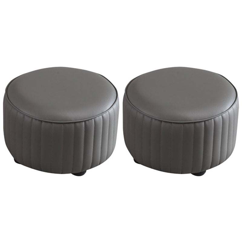 Modern Round Ottoman Solid Color Leather Water Resistant Footstool Ottoman Dark Gray 2 Piece Set Clearhalo 'furn' 'furn_ottomans_poufs' 'Furniture' 'Living Room Furniture' 'Ottomans & Poufs' 'ottomans_poufs' 5866266