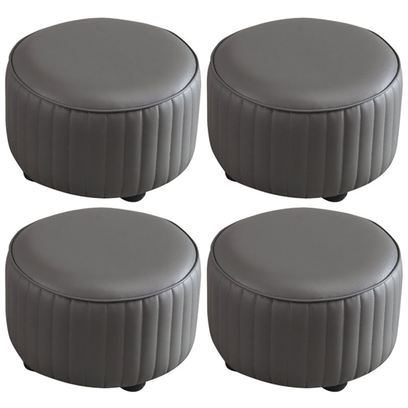 Modern Round Ottoman Solid Color Leather Water Resistant Footstool Ottoman Dark Gray 4 Piece Set Clearhalo 'furn' 'furn_ottomans_poufs' 'Furniture' 'Living Room Furniture' 'Ottomans & Poufs' 'ottomans_poufs' 5866267
