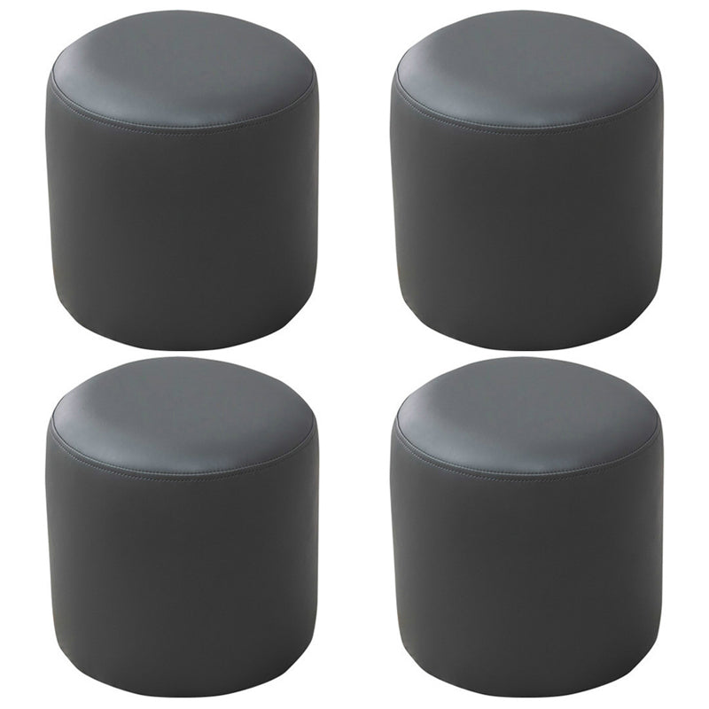 Modern Round Ottoman Solid Color Leather Water Resistant Footstool Ottoman Carbon 4 Piece Set Clearhalo 'furn' 'furn_ottomans_poufs' 'Furniture' 'Living Room Furniture' 'Ottomans & Poufs' 'ottomans_poufs' 5866270