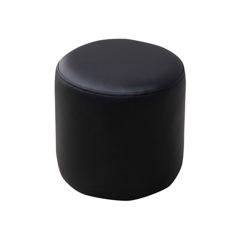Modern Round Ottoman Solid Color Leather Water Resistant Footstool Ottoman Black 1 Piece Clearhalo 'furn' 'furn_ottomans_poufs' 'Furniture' 'Living Room Furniture' 'Ottomans & Poufs' 'ottomans_poufs' 5866271