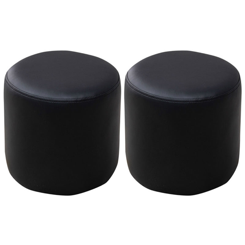 Modern Round Ottoman Solid Color Leather Water Resistant Footstool Ottoman Black 2 Piece Set Clearhalo 'furn' 'furn_ottomans_poufs' 'Furniture' 'Living Room Furniture' 'Ottomans & Poufs' 'ottomans_poufs' 5866272