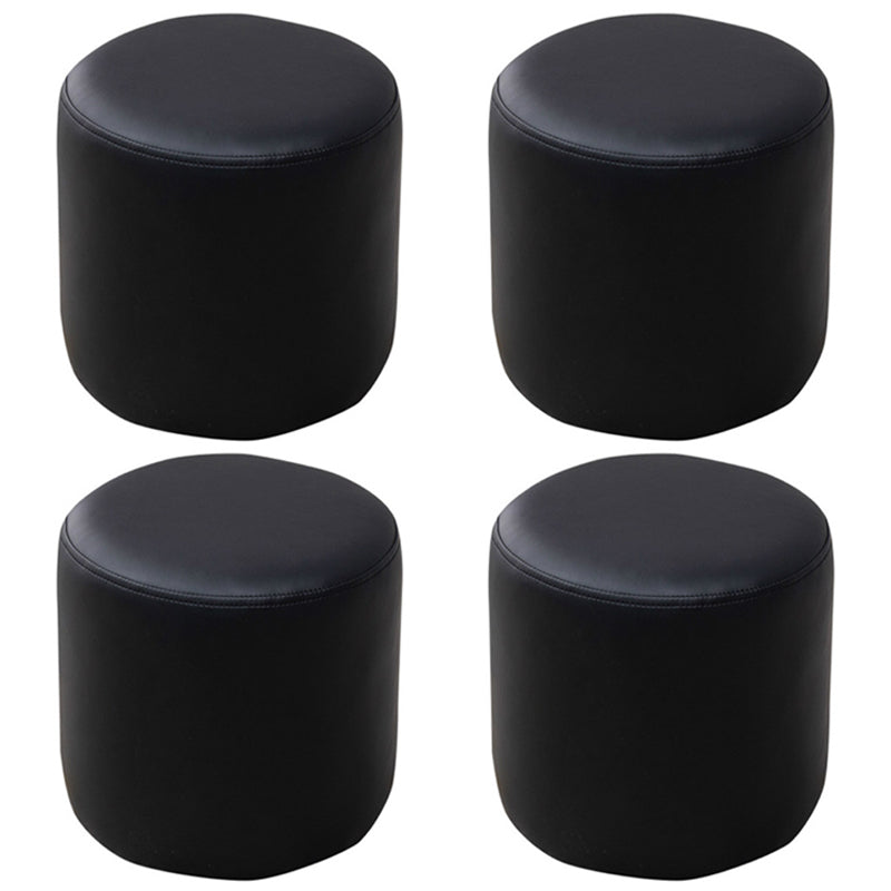 Modern Round Ottoman Solid Color Leather Water Resistant Footstool Ottoman Black 4 Piece Set Clearhalo 'furn' 'furn_ottomans_poufs' 'Furniture' 'Living Room Furniture' 'Ottomans & Poufs' 'ottomans_poufs' 5866273