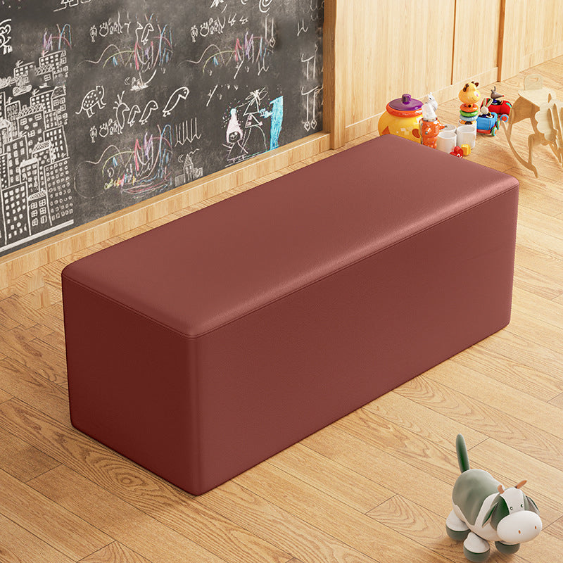 Contemporary Pouf Ottoman Faux Leather Upholstered Solid Color Square Ottoman
