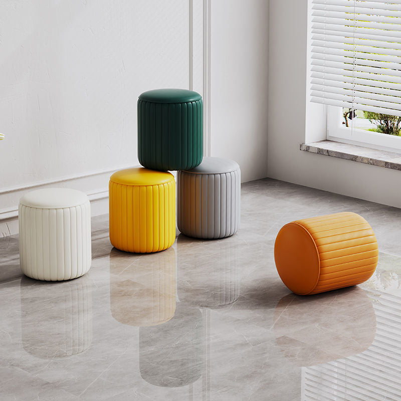 Modern PU Leather Pouf Chair Plain Cylinder Shape Tear Resistant Couch Ottoman Clearhalo 'furn' 'furn_ottomans_poufs' 'Furniture' 'Living Room Furniture' 'Ottomans & Poufs' 'ottomans_poufs' 5866389