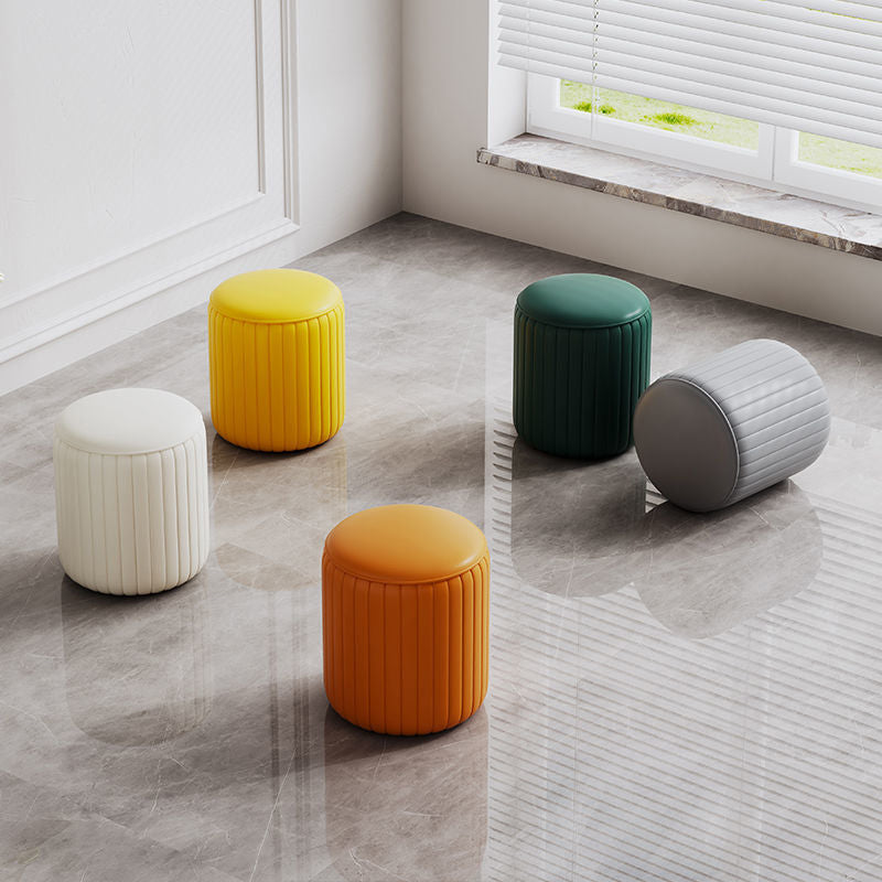 Modern PU Leather Pouf Chair Plain Cylinder Shape Tear Resistant Couch Ottoman Clearhalo 'furn' 'furn_ottomans_poufs' 'Furniture' 'Living Room Furniture' 'Ottomans & Poufs' 'ottomans_poufs' 5866391