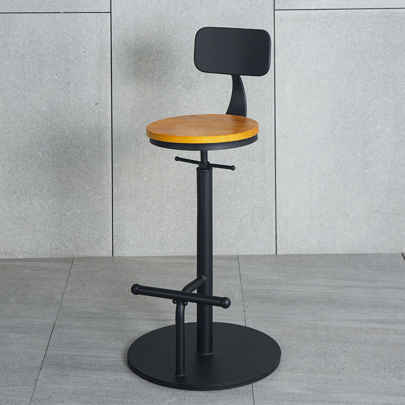 Sgabello con banco in legno bassista in metallo industriale con finitura opaca