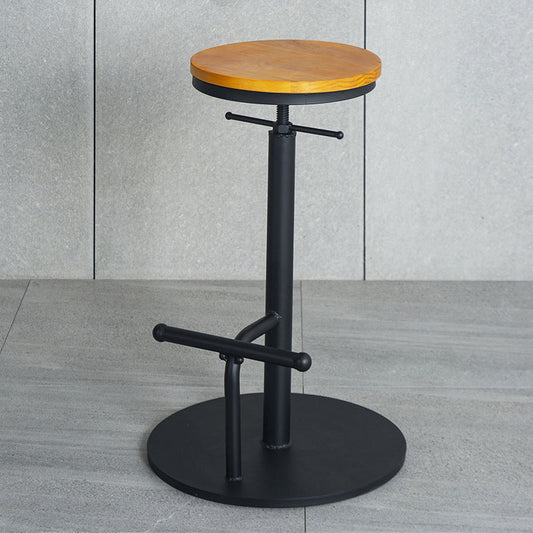 Industrial Metal Barstool Low Back Wood Counter Stool in Matte Finish Natural Backless 1 Piece
