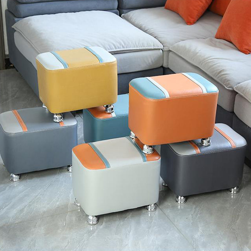 Contemporary Standard Faux Leather Upholstered Patchwork Rectangle Ottoman Indoor