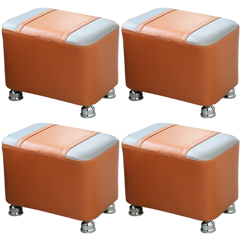 Contemporary Standard Faux Leather Upholstered Patchwork Rectangle Ottoman Indoor