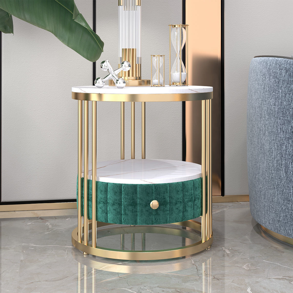 Glamour 1 - Mesa de acento de cajones Nightsand de 21.65 "Mesa nocturna de piedra de altura