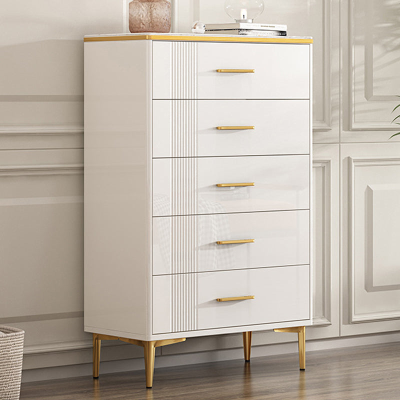 Contemporary Glam Storage Storage Chest White Storage Chest Dresser 26"L x 12"W x 43"H White-Gold Clearhalo 'Bedroom Furniture' 'Dressers & Chests' 'dressers_chests' 'furn' 'furn_dressers_chests' 'Furniture' 5866804