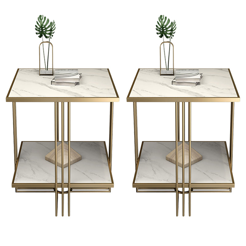Tavolo da notte in pietra d'oro Glam mobile per comodino con 2 ripiani