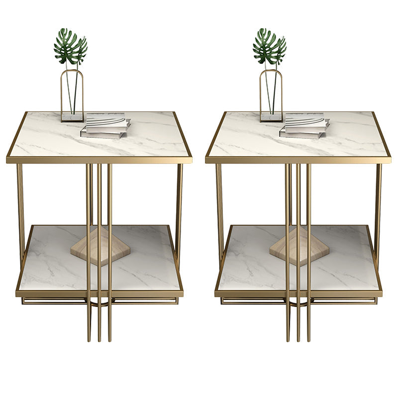 Tavolo da notte in pietra d'oro Glam mobile per comodino con 2 ripiani