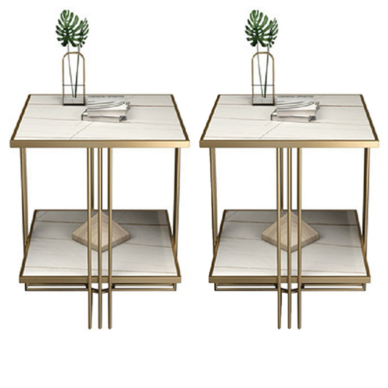 Tavolo da notte in pietra d'oro Glam mobile per comodino con 2 ripiani