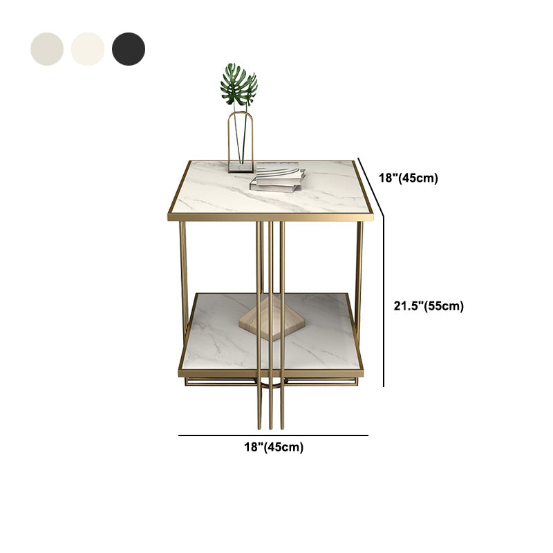 Tavolo da notte in pietra d'oro Glam mobile per comodino con 2 ripiani