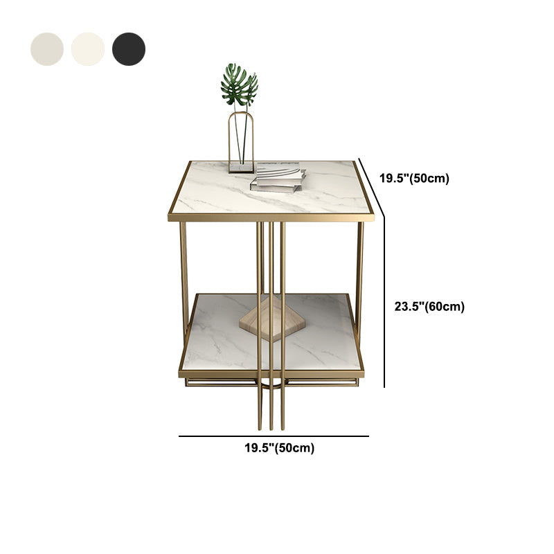 Tavolo da notte in pietra d'oro Glam mobile per comodino con 2 ripiani