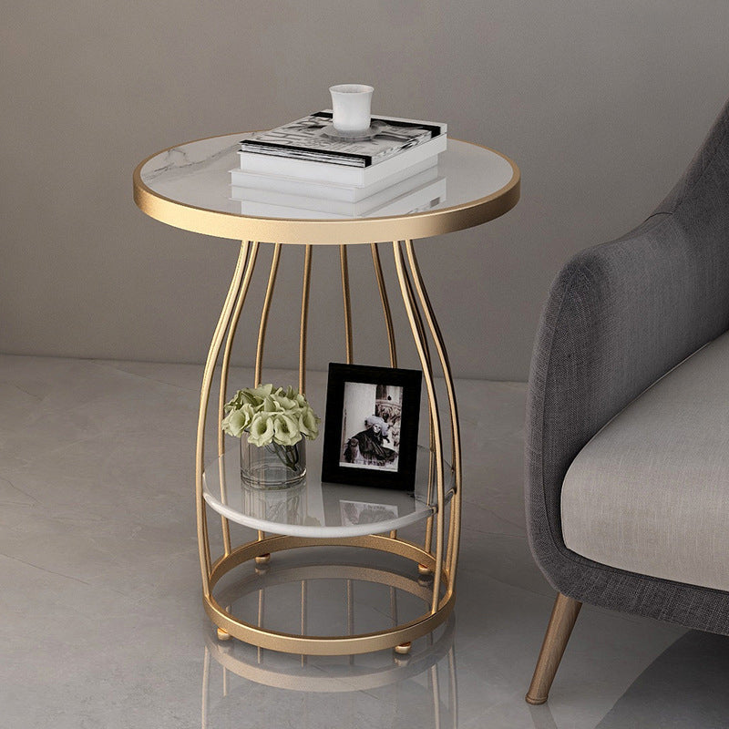 Faux Marble Accent Table Nightstand 24.8" Tall Bedside Cabinet Clearhalo 'Bedroom Furniture' 'furn' 'furn_night_stand' 'Furniture' 'night_stand' 'Nightstands' 5866872