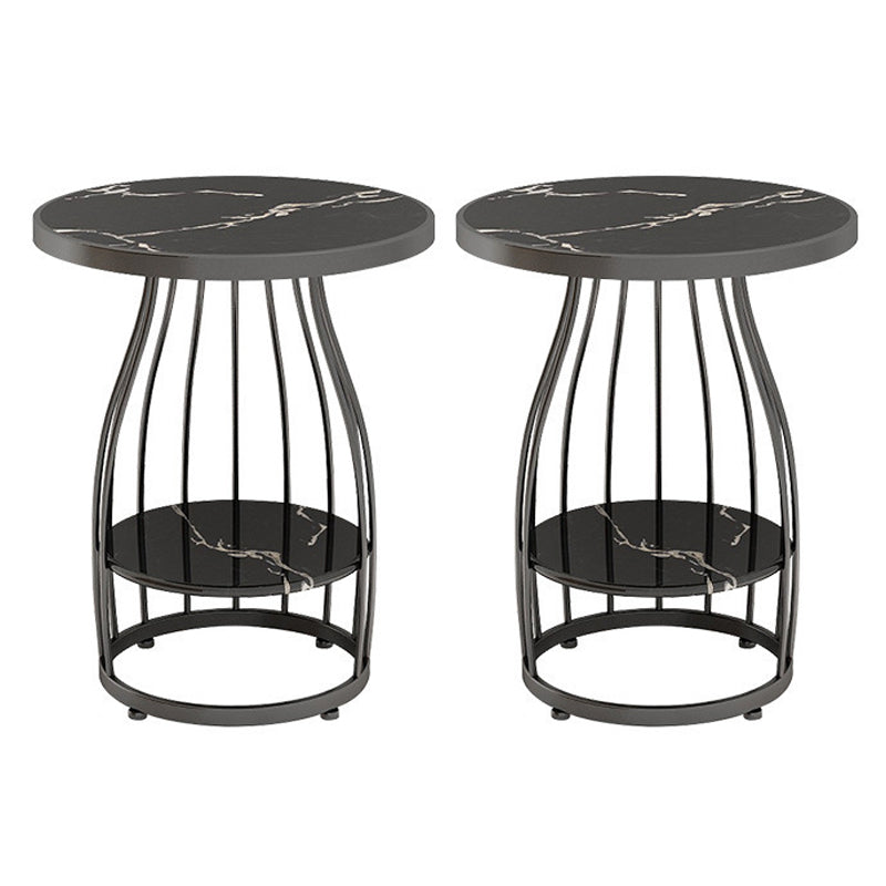 Faux Marble Accent Table Nightstand 24.8" Tall Bedside Cabinet Black 2 Piece Set Clearhalo 'Bedroom Furniture' 'furn' 'furn_night_stand' 'Furniture' 'night_stand' 'Nightstands' 5866873