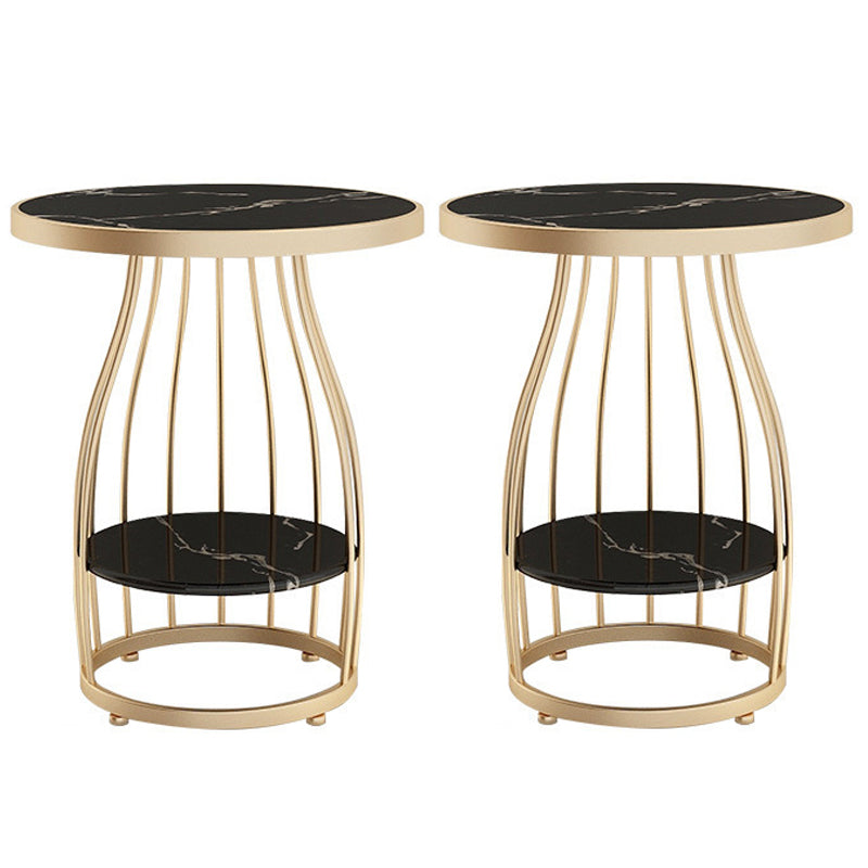 Faux Marble Accent Table Nightstand 24.8" Tall Bedside Cabinet Black-Gold 2 Piece Set Clearhalo 'Bedroom Furniture' 'furn' 'furn_night_stand' 'Furniture' 'night_stand' 'Nightstands' 5866874