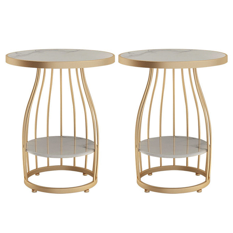 Faux Marble Accent Table Nightstand 24.8" Tall Bedside Cabinet White-Gold 2 Piece Set Clearhalo 'Bedroom Furniture' 'furn' 'furn_night_stand' 'Furniture' 'night_stand' 'Nightstands' 5866877