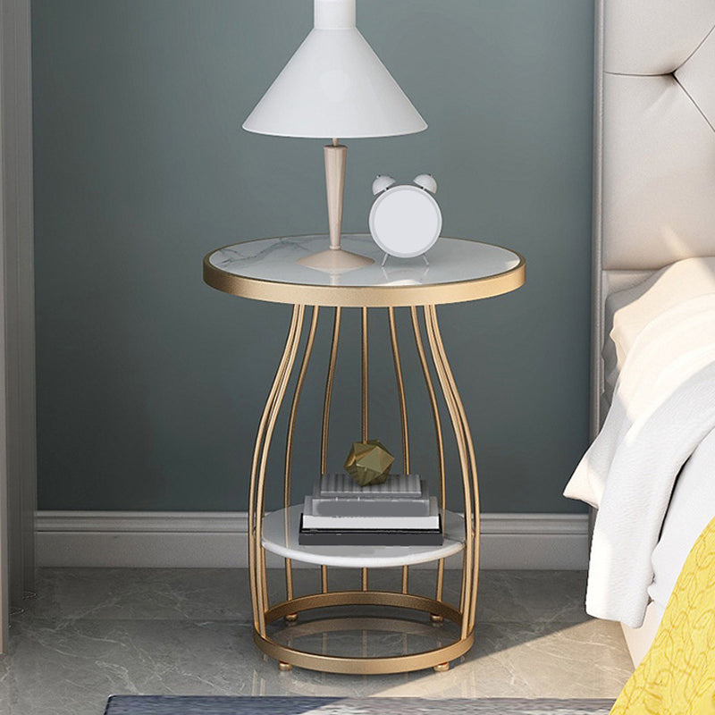 Faux Marble Accent Table Nightstand 24.8" Tall Bedside Cabinet White-Gold 1 Piece Clearhalo 'Bedroom Furniture' 'furn' 'furn_night_stand' 'Furniture' 'night_stand' 'Nightstands' 5866886